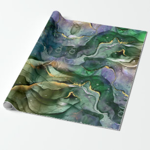 Papier Cadeau encre bleue verte abstraite