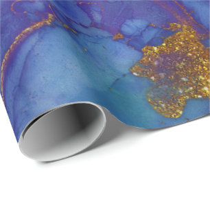 Papier Cadeau Encre Liquide Peinture Bleu Aqua Marine Purple Or