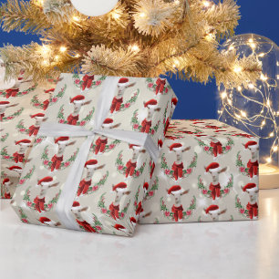 Papier Cadeau Enfant de chèvre de Noël à Santa Hat et Scarf Gold