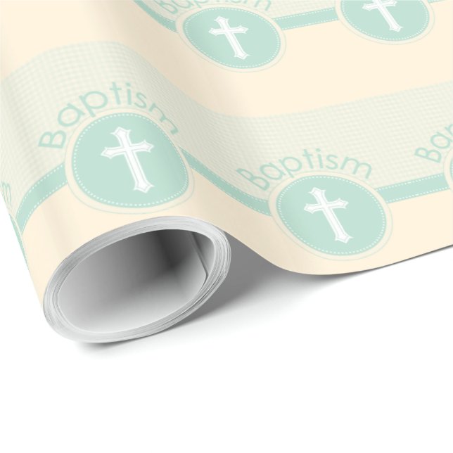 Papier Cadeau Enfant de Dieu Baptême, Genre vert neutre (Coin rond)