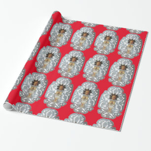 Papier Cadeau Enfant Jésus, Antique Papier de Noël, Rouge