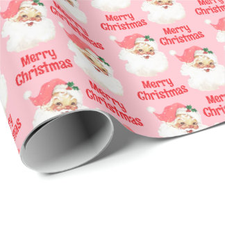 Papier Cadeau Enfant Rose Santa Noël