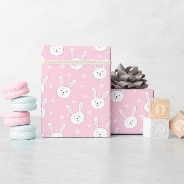 Papier Cadeau Enfants adorable lapin lapin Pâques Coeurs roses (Baby Shower)