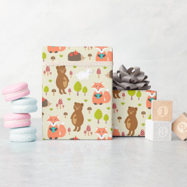 Papier Cadeau Enfants Bonne Matin Forêt Animaux Renard ours Lapi (Baby Shower)