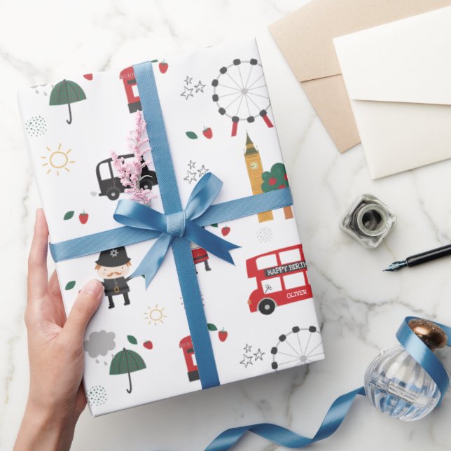 Papier Cadeau Enfants Custom Red Londres Bus & Horloge Tour Anni (Cadeaux)