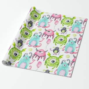 Papier Cadeau Enfants Cute Monster Anniversaire