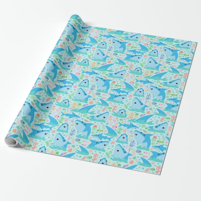 Papier Cadeau Enfants D'Anniversaire Du Requin En Mer (Déroulé)