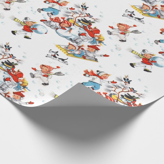 Papier Cadeau Enfants de Noël à la neige (Coin)
