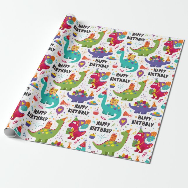 Papier Cadeau Enfants Dino fête l'anniversaire (Déroulé)