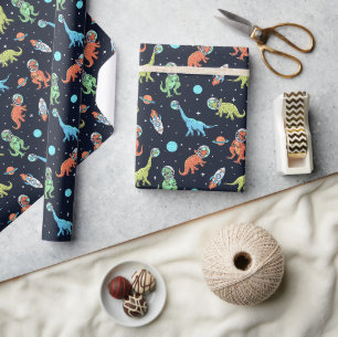 Papier Cadeau Enfants Dinosaur Astronaut Motif
