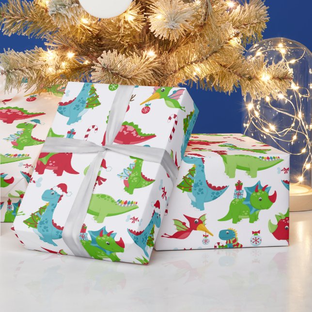 Papier Cadeau Enfants Dinosaures de Noël Enveloppement Papier (Vacances)