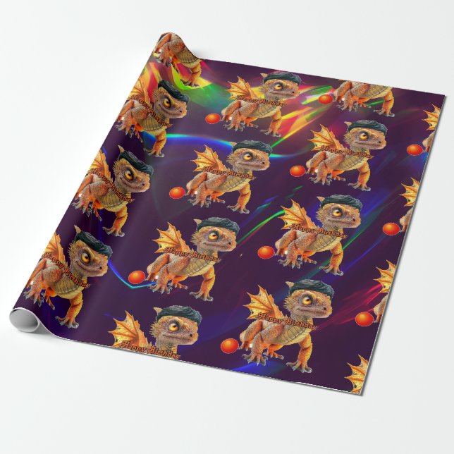 Papier Cadeau Enfants Dragon Anniversaire (Déroulé)