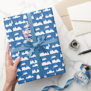 Papier Cadeau Enfants Jote Montagnes Neiges collines Bleu Blanc