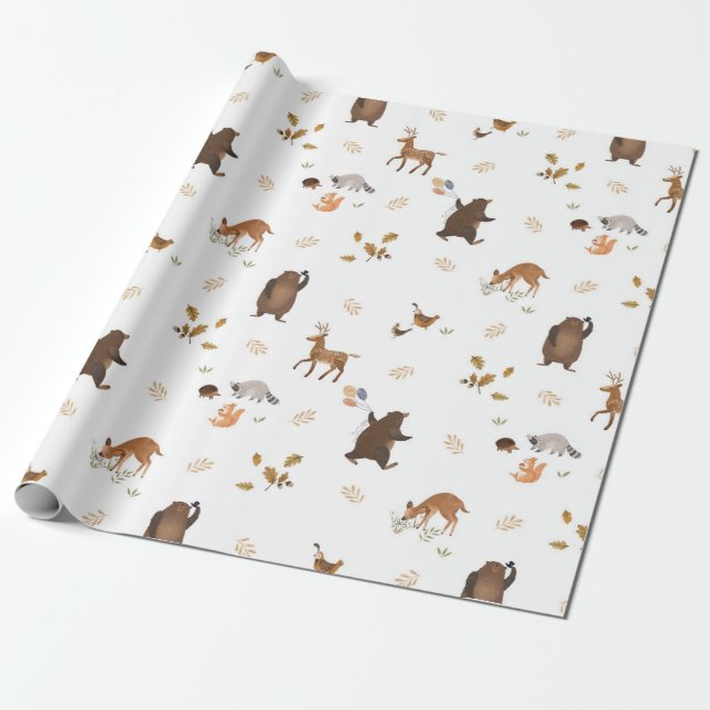 Papier Cadeau Enfants Jouer Mignonne Ours Woodland Forest Cadeau (Déroulé)