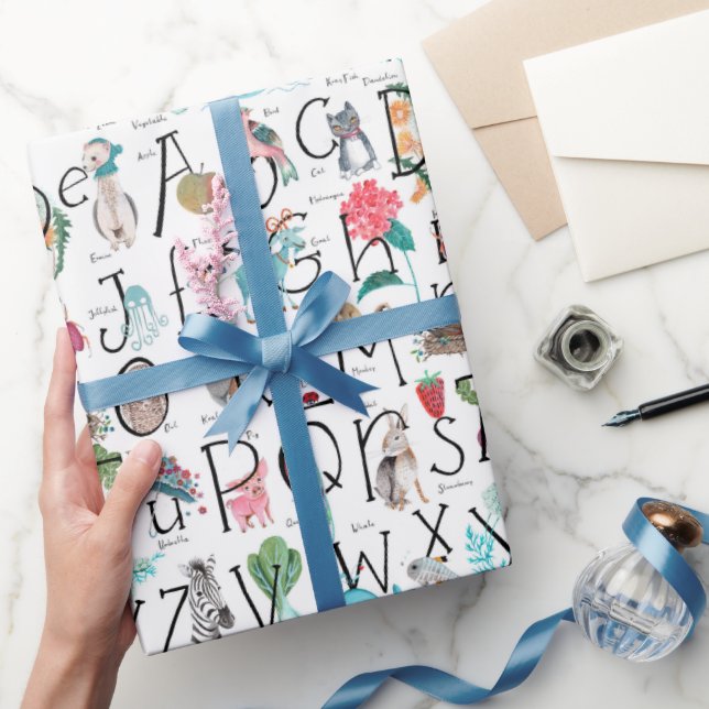 Papier Cadeau Enfants mignons crèche ABC | motif alphabet (Cadeaux)