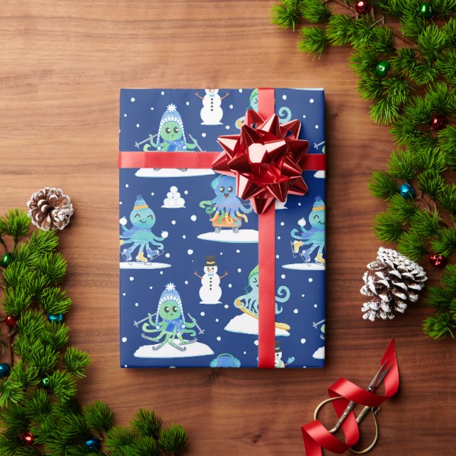 Papier Cadeau Enfants Octopus Sports d'hiver Animaux amusants (Cadeau de vacances)