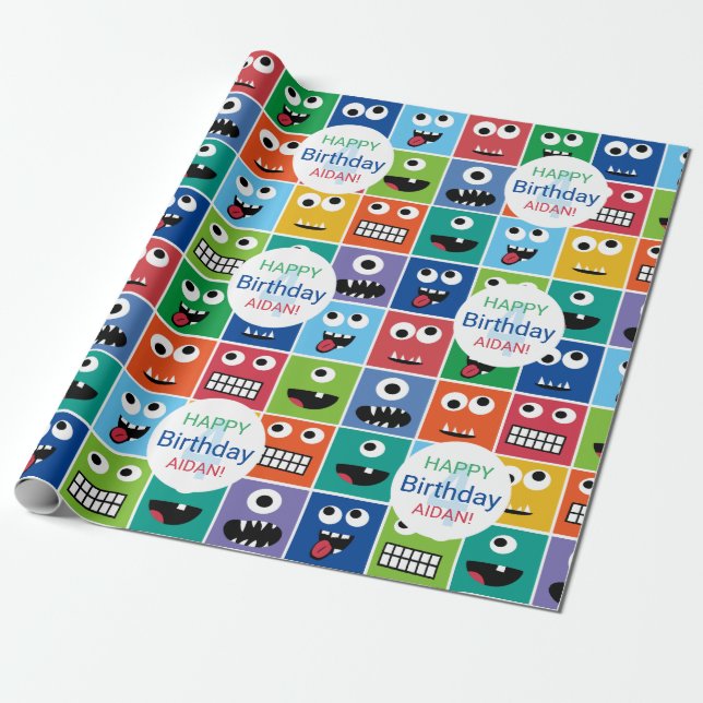 Papier Cadeau Enfants personnalisés Monster fête d'anniversaire  (Déroulé)