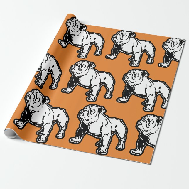 Papier Cadeau English Bulldog Orange Imprimer Anniversaire (Déroulé)
