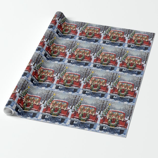 Papier Cadeau English Setter Christmas Red Truck Holiday (Déroulé)