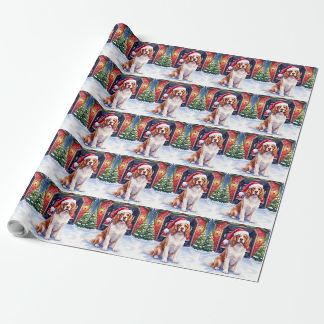 Papier Cadeau English Springer Spaniel Fire Station Santa (Déroulé)