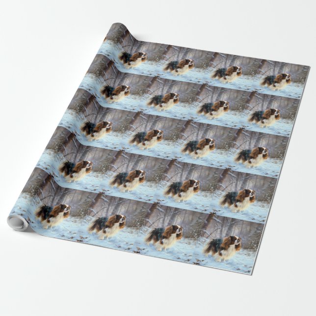 Papier Cadeau English Toy Spaniel Laisser Neige Noël (Déroulé)