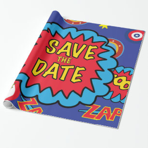 Papier Cadeau Enregistrer la date Comic Heroes