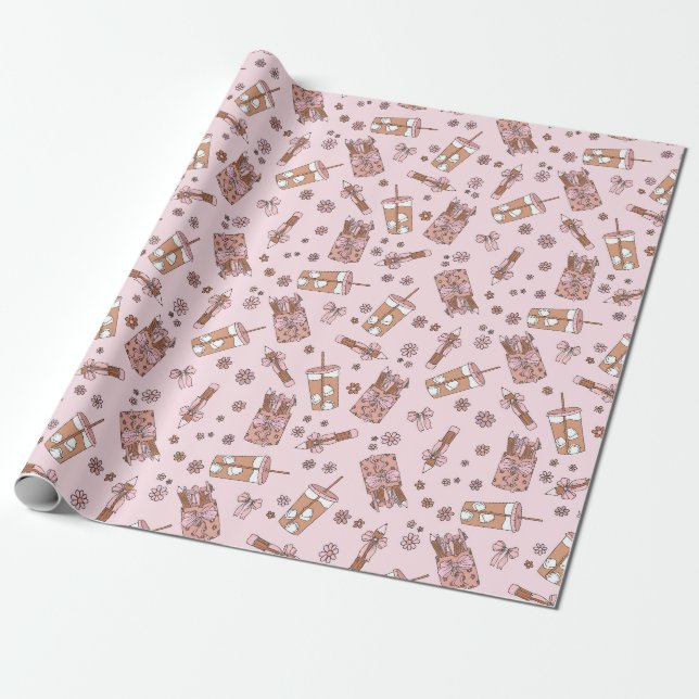 Papier Cadeau Enseignant Coquette Rose Cute Retour à l'école Caf (Déroulé)