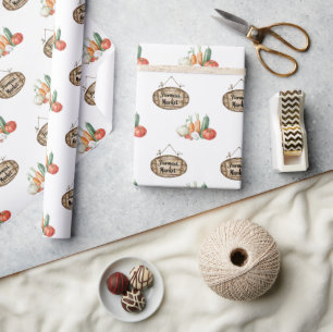 Papier Cadeau Enseigne de marché de producteurs en faux bois