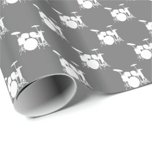 Papier Cadeau Ensemble de batterie blanche sur fond gris