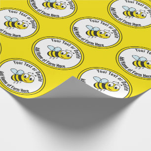 Papier Cadeau Entreprise Abeille noire et jaune Nom de la ferme