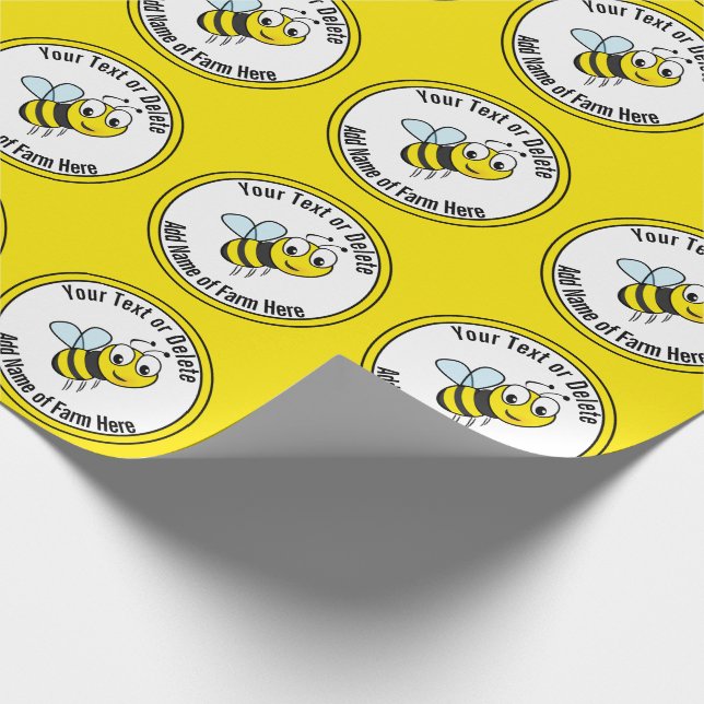 Papier Cadeau Entreprise Abeille noire et jaune Nom de la ferme (Coin)