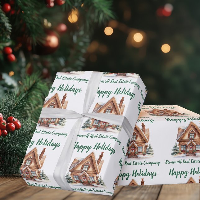 Papier Cadeau Entreprise immobilière Noël Personnalisé (Créateur téléchargé)