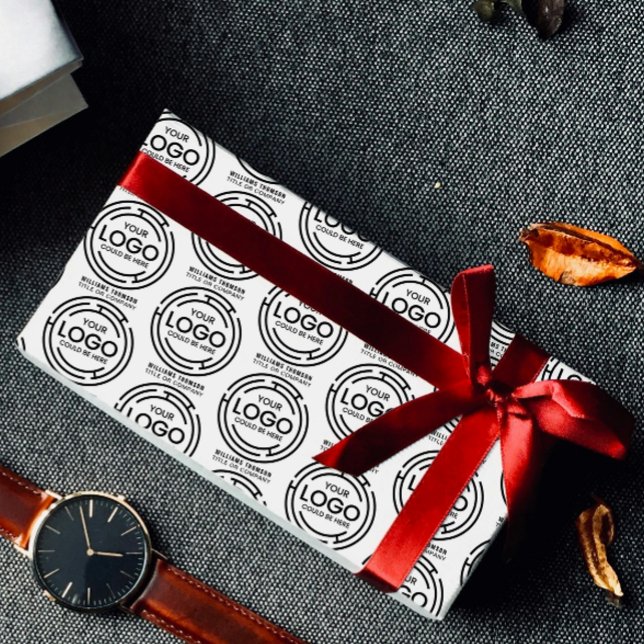 Papier Cadeau Entreprise Marquée Événement Votre Logo Ici Entrep (business wrapping paper pattern cute logo your logo here company gift promo birthday modern )