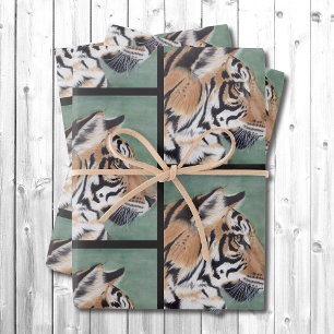 Papier cadeau enveloppant à l'aquarelle de tigre