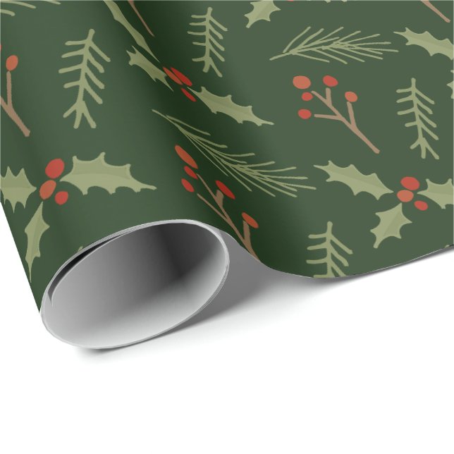 Papier Cadeau Enveloppe Cadeau aux baies vertes profondes (Coin rond)