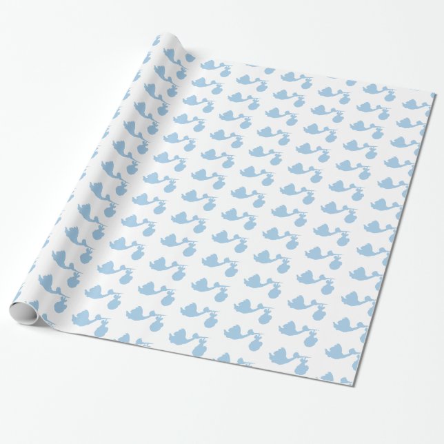 Papier Cadeau Enveloppe cadeau Baby shower cigogne blanche et bl (Déroulé)