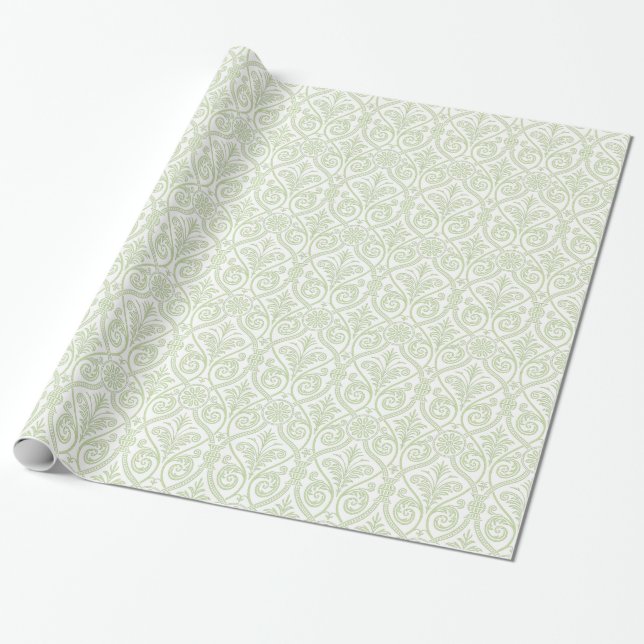 Papier Cadeau Enveloppe cadeau Damas vert et blanc (Déroulé)