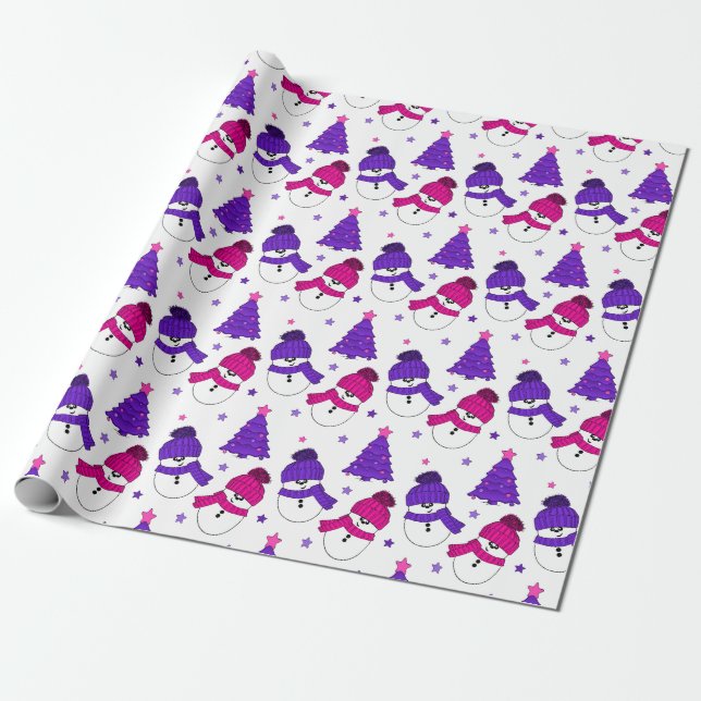 Papier Cadeau Enveloppe cadeau d'arbre de Noël de bonhomme rose  (Déroulé)