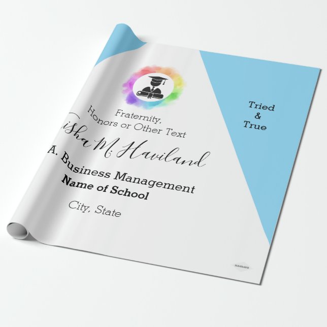 Papier Cadeau Enveloppe cadeau de diplôme bleu clair et blanc HA (Déroulé)