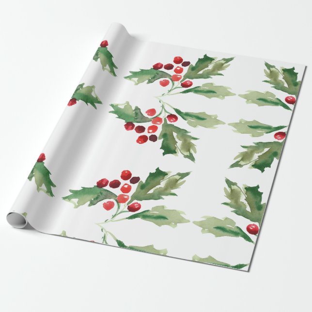 Papier Cadeau Enveloppe cadeau de Noël Holiday Holly (Déroulé)