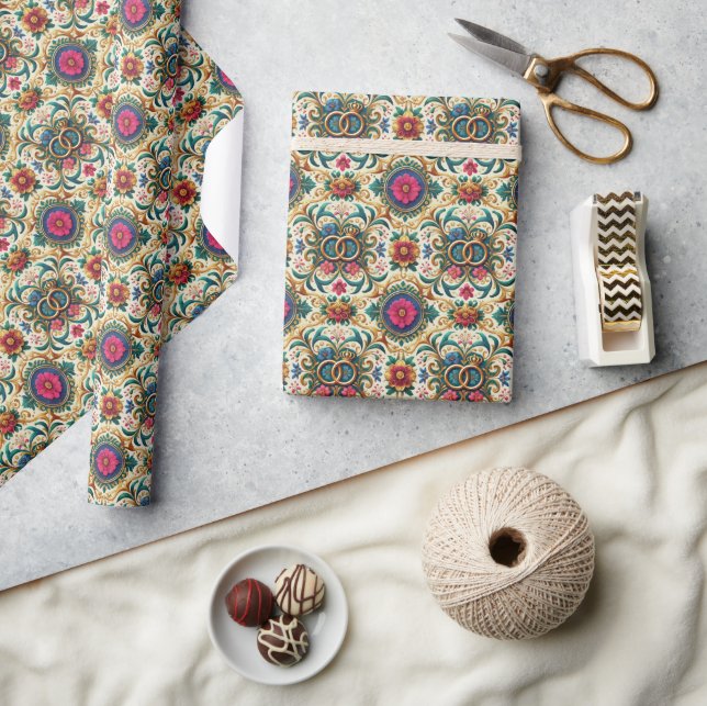Papier Cadeau Enveloppe Cadeau Mariage avec anneaux fortement él (Artisanat)
