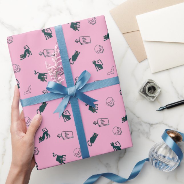 Papier Cadeau Enveloppe cadeau Motif Halloween rose 💀 (Cadeaux)