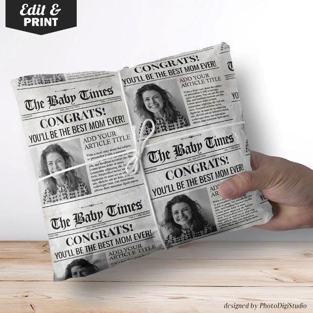 Papier Cadeau Enveloppe-cadeau personnalisée pour bébé Grossesse (Custom Baby Shower Newspaper Wrap, Baby Shower Wrapping Paper ()