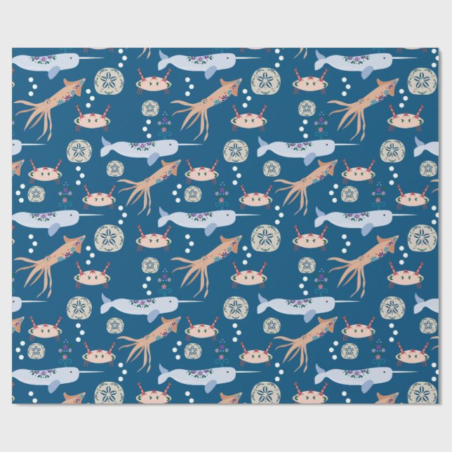 Papier Cadeau Enveloppe cadeau pour animaux de mer pour enfants (Plat)