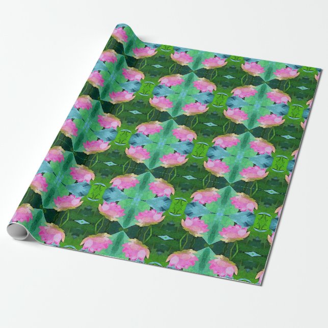 Papier Cadeau Enveloppe cadeau Rouleau rose Aquarelle Lotus (Déroulé)