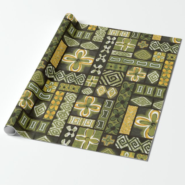 Papier Cadeau Enveloppe cadeau vintage Aloha | Pua Green (Déroulé)