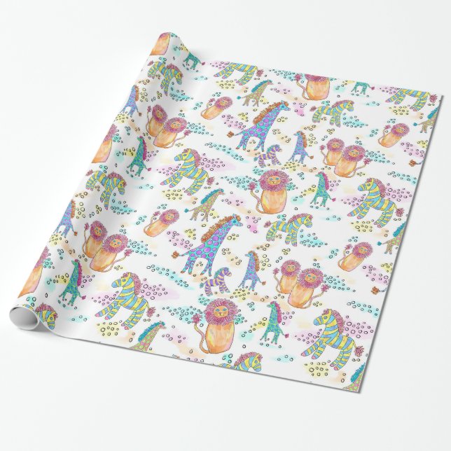 Papier Cadeau enveloppe de cadeau animale de safari de jungle (Déroulé)
