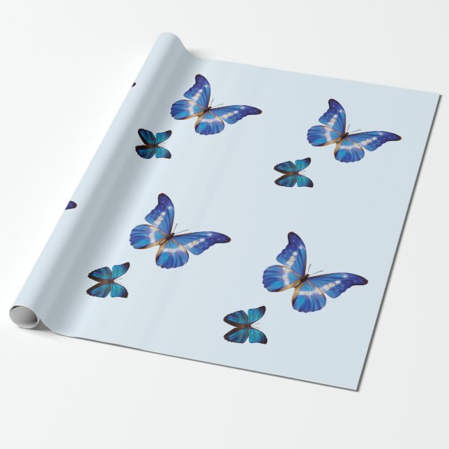 Papier Cadeau Enveloppe de cadeau bleue de papillons de Morpho (Déroulé)