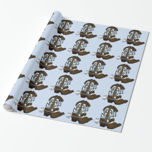 Papier Cadeau Enveloppe de cadeau Brown et bleue de botte de