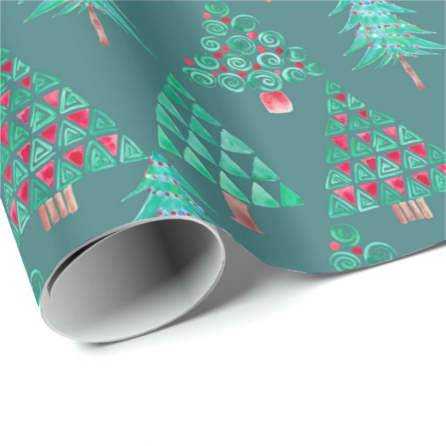 Papier Cadeau Enveloppe de cadeau d'arbre de Noël d'aquarelle de (Coin rond)